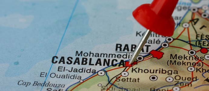 Carte du Maroc localisant Casablanca, Rabat et Meknès