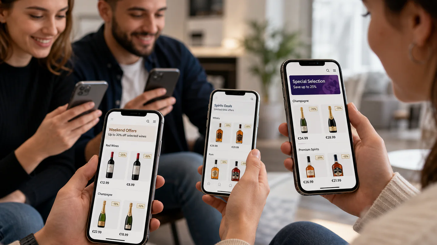 Promotions Vin&eacute;a sur vins, champagnes, bi&egrave;res et spiritueux sur smartphone